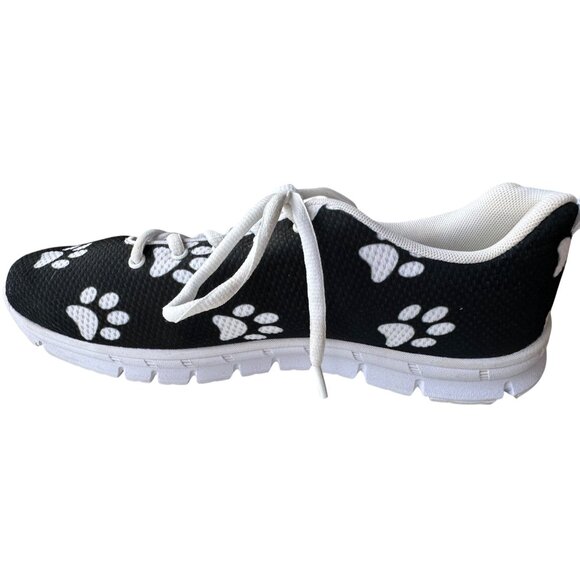 Adult Unisex Dog Paw Prints Theme Black & White Mesh Sneakers Sizes 10M/12F - Picture 4 of 16